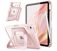 FINTIE Shockproof Case for iPad A16 11th Gen 11" & iPad 10th Gen 10.9" | Multi-Angle Metal Kickstand, Frosted Coloured Cover, Built-in Pencil Holder, for Office or School, Light Pink