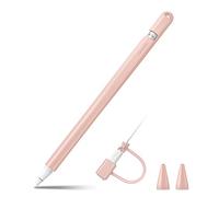 Fintie Silicone Sleeve Compatible with Apple Pencil 1st Generation, Ultra Light Pen Skin Case Cover Soft Protective Pencil Grip Holder with 2 Nib Covers & Cable Adapter Tether, Pink Sand