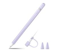 FINTIE Silicone Sleeve, Ultra Light Pen Skin Case Soft Protective Pencil Grip Holder with 2 Nib Cover, 1 Cable Adapter Tether, Lilac Purple