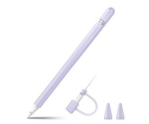 FINTIE Silicone Sleeve, Ultra Light Pen Skin Case Soft Protective Pencil Grip Holder with 2 Nib Cover, 1 Cable Adapter Tether, Lilac Purple
