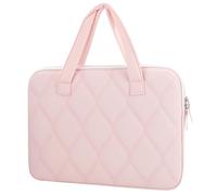 Fintie Sleeve for MacBook Neo A18 Pro, MacBook Air 13 Inch, MacBook Pro 13/14 Inch, Quilted Diamond Puffer Laptop Carrying Case with Luggage Strap, Pocket, Soft Handles, Blush Pink