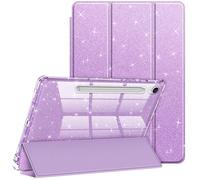 FINTIE Slim Case for Samsung Galaxy Tab S10 FE/ S9 FE 5G 10.9"/ Tab S9 11" | with S Pen Holder Glittering Sparkly Shockproof Cover with Shiny Clear Back Shell, Auto Wake/Sleep, Purple