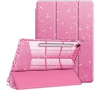 FINTIE Slim Case for Samsung Galaxy Tab S10 FE/ S9 FE 5G 10.9"/ Tab S9 11" | with S Pen Holder Glittering Sparkly Shockproof Cover with Shiny Clear Back Shell, Auto Wake/Sleep, Pink