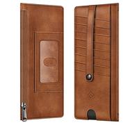 FINTIE Slim Credit Card Wallet Holder Change Pouch, RFID Blocking Business Cards Cases with Zipper Pocket for Cash, Coin, Receipt, ID Card, Brown