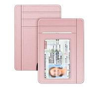 Fintie Slim Minimalist Front Pocket RFID Blocking Credit Card Holder Card Holders with ID Window for Men Women Rose Gold Small Minimalist