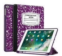 Fintie SlimShell Case for iPad 6th / 5th Generation (2018/2017), iPad Air 2 / Air 1 (9.7 Inch) - [Built-in Pencil Holder] Soft TPU Back Cover with Auto Wake Sleep, Composition Purple