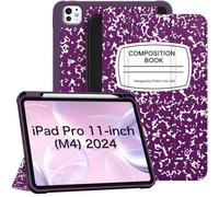 Fintie SlimShell Case for iPad Pro 11-inch M4 (2024) (Model Number: A2836/A2837/A3006) - [Built-in Pencil Holder] Soft Flexible TPU Protective Stand Back Cover, Composition Book Purple