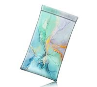 FINTIE Soft Eyeglasses Case with Cleaning Cloth, Portable Squeeze Top Vegan Leather Glasses Pouch, Sunglasses Eyewear Bag, Emerald Marble, Medium