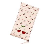 FINTIE Soft Eyeglasses Case with Cleaning Cloth, Portable Squeeze Top Vegan Leather Glasses Pouch, Sunglasses Eyewear Bag, Coquette Cherries, Medium