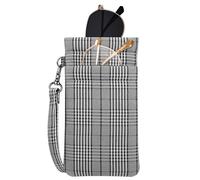 FINTIE Soft Glasses Case for 2 Glasses - Double Glasses Bag for Hanging - Case with Glasses Cleaning Cloth for Glasses and Sunglasses, Checked Pattern Grey, One Size