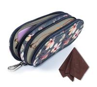 FINTIE Soft Glasses Case for Sunglasses and Glasses - Double Large Glasses Bag for Hanging with Zip and Carabiner, Z-flowering hibiscus, standard size, Soft