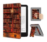 FINTIE Stand Case for Kindle Paperwhite 12th/11th Gen & Kindle Colorsoft | Foldable Kickstand PU Leather Cover, Card Slot, Hand Strap, Auto Sleep/Wake, for 7"/6.8" Paperwhite 2024/2021, Library