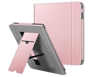 FINTIE Stand Case for Kobo Libra H2O 7-inch eReader - Premium PU Leather Protective Sleep Cover with Card Slot, Hand Strap and Auto Sleep/Wake Function for Kobo Libra H2O 2019, Rose Gold