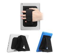 FINTIE Universal Tablet Hand Strap Holder - [Dual Stand Supports] Detachable Padded Hook & Loop Fastening Handle Grip with Adhesive Patch for iPad/Samsung Galaxy Tab and All 7-11" Tablets, Black