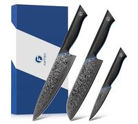 FINTISO 3-Piece Damascus Kitchen Knife Set, Chef Knife Sets Forged of 67-Layer Japanese Damascus Steel, Japanese Knives Set with Full Tang G10 Handle, Gift Box Included - Zeus Series