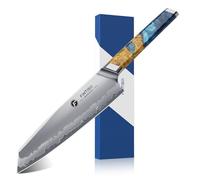 FINTISO Chef Knife 20CM Kitchen Knife in S35VN Powder Steel Core Japanese Chef Knives, 7-Layers Clad Steel Cooking Knife Super Sharp Knife for Kitchen with Celestial Resin & Wood Handle Gift Box