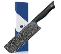 FINTISO Damascus Nakiri Knife 7 inch, Kitchen Knives 67-Layer Japanese High Carbon Stainless Steel, Chef Knife with Ergonomic Full Tang G10 Handle in Gift Box - Zeus Series