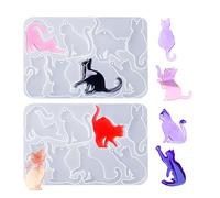 Finyoffiy 2Pcs Cat Resin Mold Deer Silicone Mold Cute Animal Epoxy Mold Pendant Casting Mold for DIY Jewelry Necklace Earring Ornament (Cat)