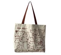 Finyoffiy Canvas Tote Bag Cat Tote Bag with Zipper Pocket Aesthetic Cute Cloth Bag Reusable Grocery Shopping Bag with Handle (Beige)