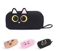 Finyoffiy Cartoon Pencil Case Cute 3D Cat Pencils Pouch Large Capacity Zipper Pen Bags with Embroidered Animal Design for Girls Boys (Black Cat)