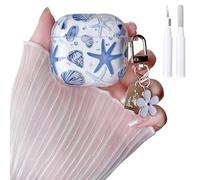 Finyosee Compatible with AirPods 4 Case with Cleaner Kit Cute Seashell and Starfish Pattern Design for Women Girls Keychain Protective Shockproof Cover for AirPods 4th Generation-Blue