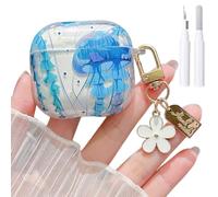 Finyosee Compatible with AirPods 4 Clear Case with Cleaner Kit Cute Ocean Marine Life Seashell Design with Flower Keychain Protective Shockproof Cover for AirPods 4th Generation-Jellyfish