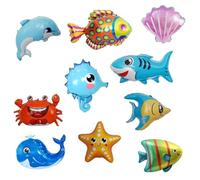 Finypa 14 Pieces Large Sea Animal Balloons: Octopus, Shark, Fish - Multicolored, Under the Sea, Ocean, Underwater Animals - Kid's Birthday Party, Learning, Indoor, Plastic, No Batteries Required