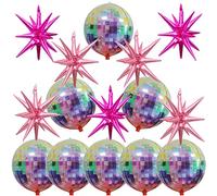 Finypa 15 Pcs Pink Disco Ball Balloons, Huge Pink Explosion Star Aluminum Foil Balloons for Birthday, Bachelorette Party, 70s 80s 90s Theme Disco Party Decorations Supplies Birthday Decorations