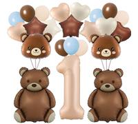 Finypa 32 Pcs Bear Balloons, Brown 12-40 inch Large Bear & Number 1 Balloons, Foil & Latex, Baby Shower Decorations, We Can Bearly Waits Theme