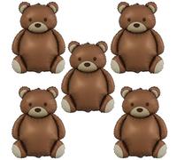 Finypa 35 Inch Brown Bear Balloons 5pcs Matte Big Bear Birthday Balloons for Home Decor Jungle Animal Farm Safari Zoo Woodland Themed Party Baby Shower Decoration