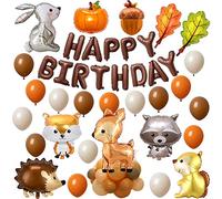 Finypa Forest Animal Birthday Balloons, Brown, 3 Pack, Round Aluminium Balloons, Kids' Party Decorations for Girls and Boys, Wild One Woodland Animals Design