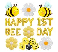 Finypa Happy 1st Bee Day Balloon Bee Themed Birthday Party Decorations, Happy Bee Day Balloons Banner, Yellow Bee Foil Balloons Daisy Mylar Foil Balloons for Boys Girls Happy 1st Bee Day Decoration