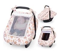 FIOBEE Baby Car Seat Cover, Car Seat Covers for Babies Infant Car Seat Canopy with Breathable Mesh Window Waterproof Carseat Cover for Babies Boy Girl 4 Seasons, Brown Rainbow