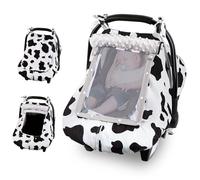 FIOBEE Baby Car Seat Cover, Car Seat Covers for Babies Infant Car Seat Canopy with Breathable Mesh Window Waterproof Carseat Cover for Babies Boy Girl 4 Seasons, White/Cow