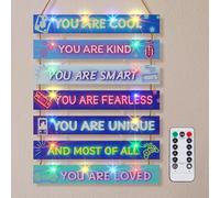 FIOBEE Girls Room Décor for Teen Girls Boys with LED Light Nursery Wall Decor for Bedroom Motivational Inspirational Wall Art Girl Room Decoration for Kids Living Room, 8 Kinds of Lights, Blue Game