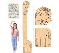 FIOBEE Growth Chart for Wall Wooden Kids Height Chart with DIY Stickers Cute Height Measurement Ruler for Toddler Baby Boys Girls Nursery Room Decor, Unicorn