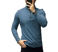 Fioboc Men's Half Zip Mock Neck Tee SmoothBlend Long Sleeve T-Shirt Quick-Drying Solid Smooth Top T-Shirt S-4XL, Long Sleeve-cobalt Blue, 3XL