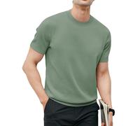 Fioboc Men's Short Sleeve Knitted T-Shirt Premium Moisture Wicking Men's T-Shirts Crew Neck Casual Classical Knitted Pullover Tees, Hunter Green XL