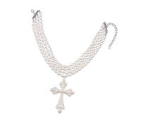 Fiocias Big Cross Choker Necklace Layered Design for Adults Jewelry Gift for Celebrations, Silver Color