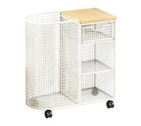 Fiocias Mat Storage Rack Holder Organizer Multifunctional Iron Construction Spacious Cart Workout Accessories Space Saving Suitable for, White with Wheels