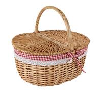 Fiocias Picnic Basket Wicker Rattan Outdoor Picnic Hamper Container with Removable Lining Lid Handle Suitable for Picnic Barbecue Park Home Decoration, Red White, Large