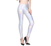 Fioeyr Ladies 80s Retro Metallic Shiny Wet Look Leggings Adult Disco Fancy Dress Costume Womens Outfit Pants