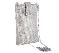 Fioeyr Sparkly Mini Evening Handbags Glitter Crystal Diamante Pouch bag Clutch Purses for Women Metal mesh Crossbody Bag Cell Phone Purse Wallet