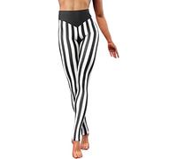 Fioeyr Women Ladies Black Vertical Stripe Leggings Stretch Full Length Elasticated Leggings High Waist Stretch Yoga Workout Ankle Length Leggings