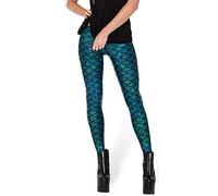 Fioeyr Women's Sexy Mermaid Fish Scale Printed Elasticity Leggings Stretch Tight Pants Blue