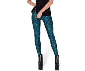 Fioeyr Women's Sexy Mermaid Fish Scale Printed Elasticity Leggings Stretch Tight Pants Blue