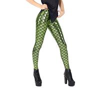Fioeyr Women's Sexy Mermaid Fish Scale Printed Elasticity Leggings Stretch Tight Pants LightGreen