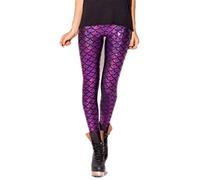 Fioeyr Women's Sexy Mermaid Fish Scale Printed Elasticity Leggings Stretch Tight Pants Purple