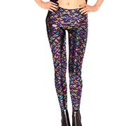 Fioeyr Women's Sexy Mermaid Fish Scale Printed Elasticity Leggings Stretch Tight Pants Rainbow