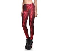 Fioeyr Women's Sexy Mermaid Fish Scale Printed Elasticity Leggings Stretch Tight Pants Red